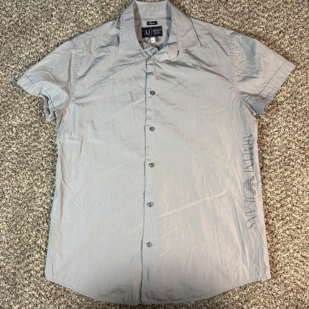 Armani Jeans by Giorgio Armani Sz M Gray Short Sleeve Button Down Slim Fit Shirt